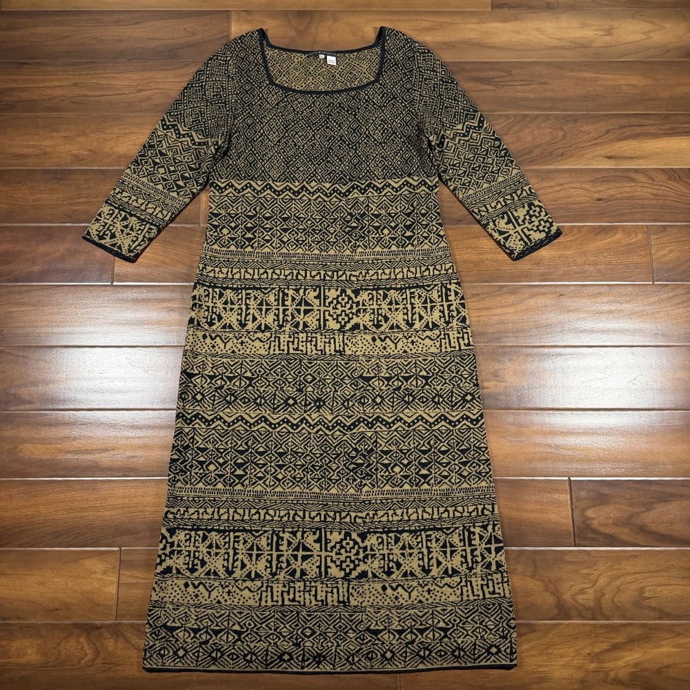 Peruvian Connection Women's Size XL Black 3/4 Sleeve Midi Dress Pima Cotton